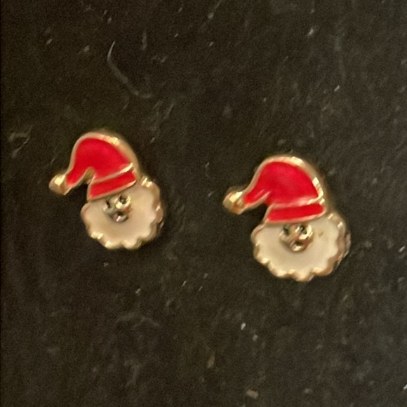 0.5” Vintage Santa Claus mixed metal stud earrings w/red white enamel - Picture 4 of 9